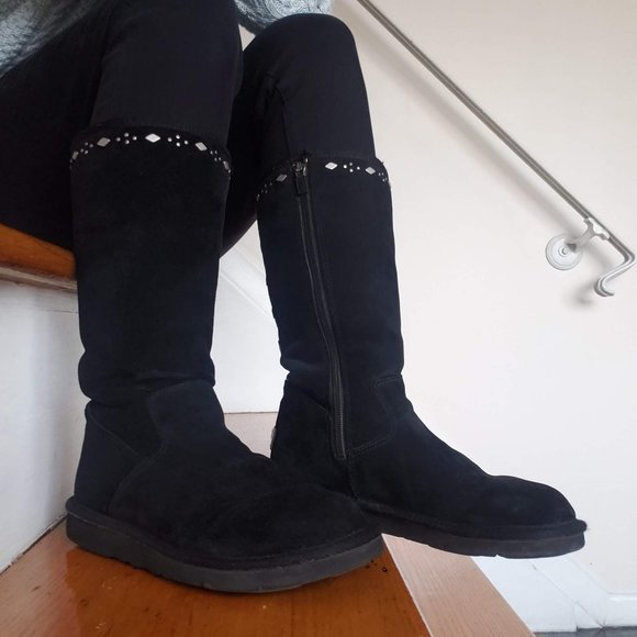 Rare western style UGG Joplin Studded Tall Black Boots Suede - Picture 2 of 14